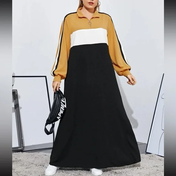 black maxi high neck dress Black Warm Cotton Flannel High Neck Maxi Dress 62